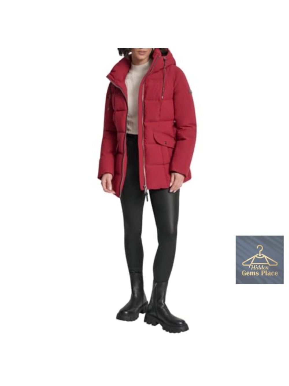 Quilted Puffer Jacket with Belt Removable Hood Faux Fur Lined Women's